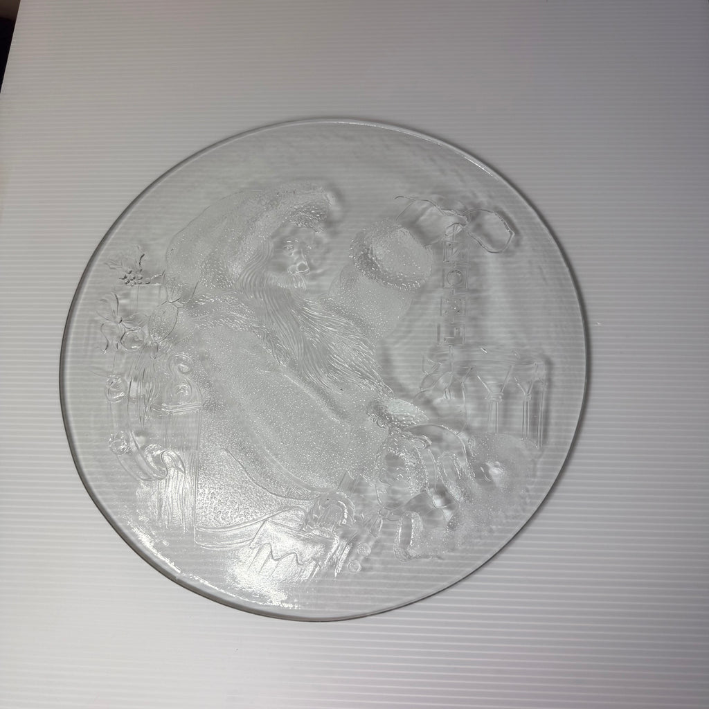Libbey 1990 Santa Claus Embossed Glass Serving Platter — 13" Round Noel