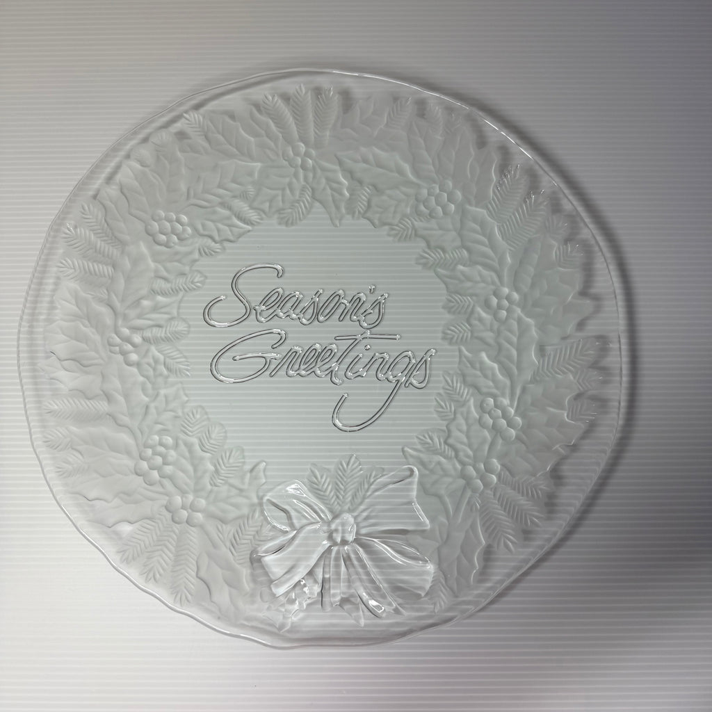 Mikasa Season's Greetings Wreath Glass Serving Platter — 1980s Holiday