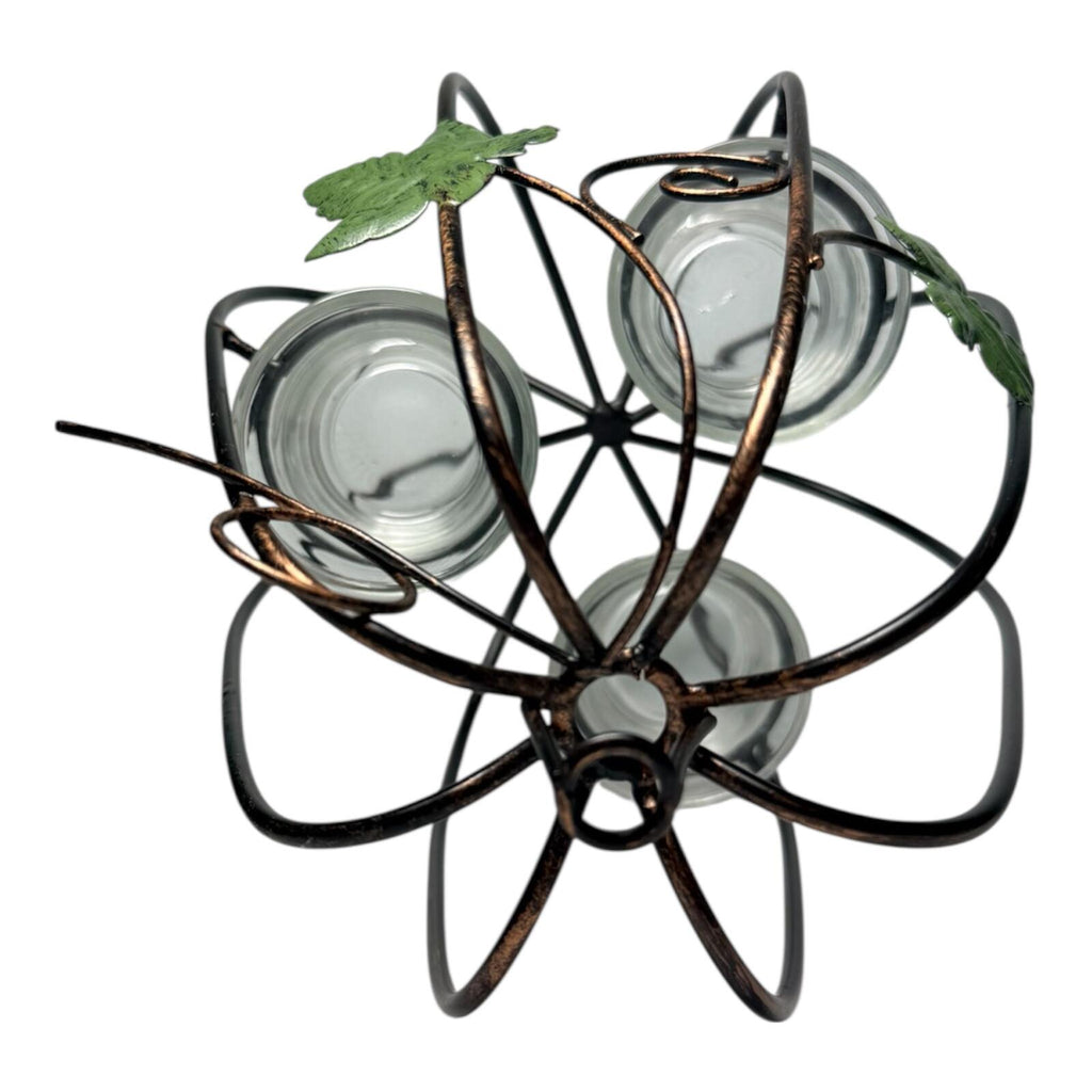 Vintage Metal Pumpkin-Shaped Candle Holder with Glass Votives
