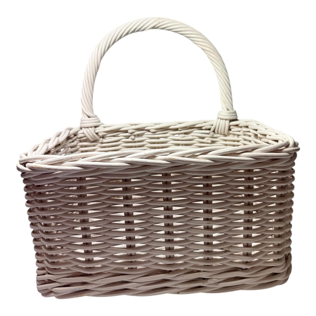 Woven Rectangular Basket with Handle - Cream