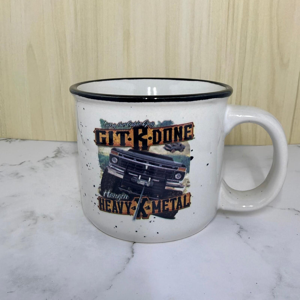 Vintage Style Heavy Metal Themed Coffee Mug with Truck Graphic