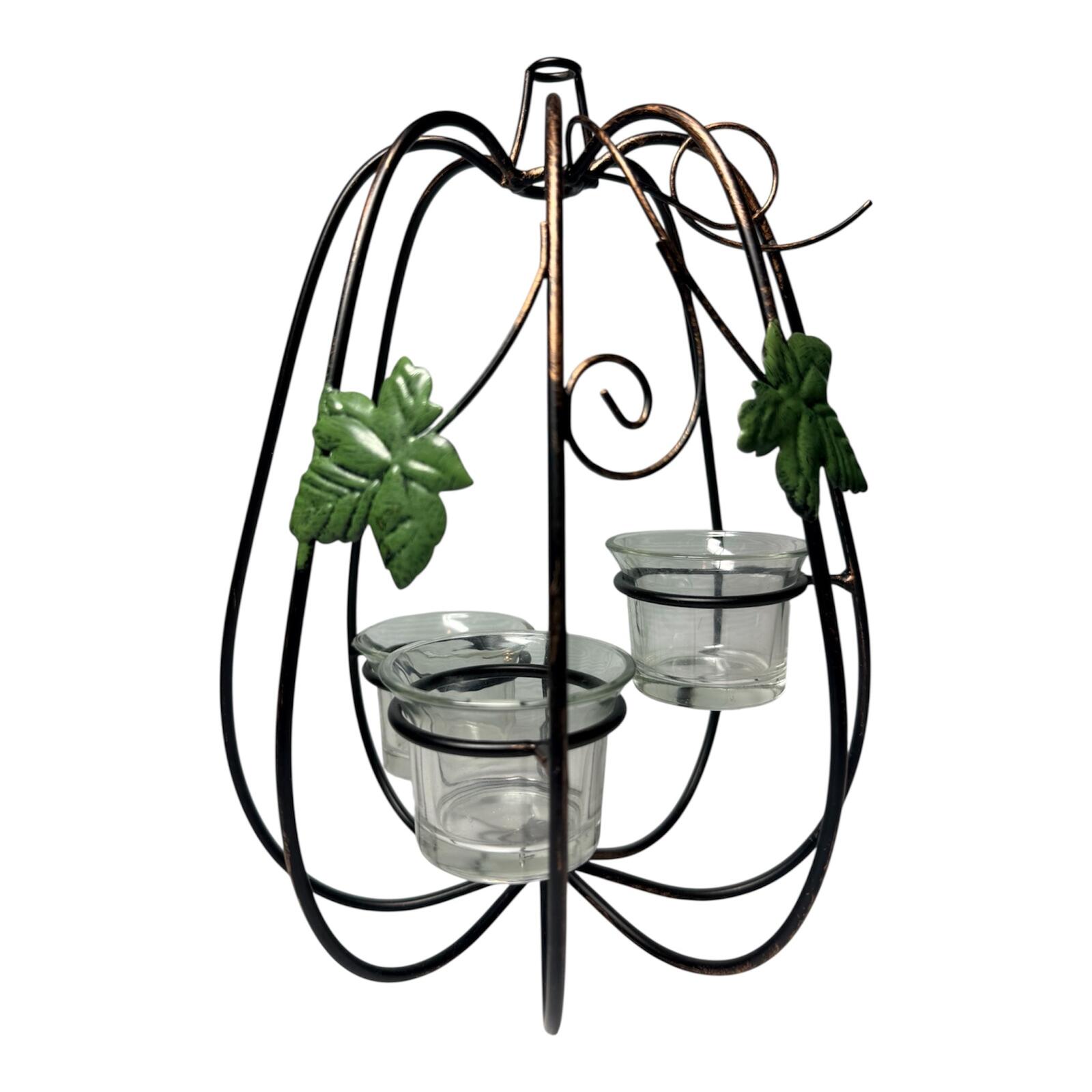 Vintage Metal Pumpkin-Shaped Candle Holder with Glass Votives