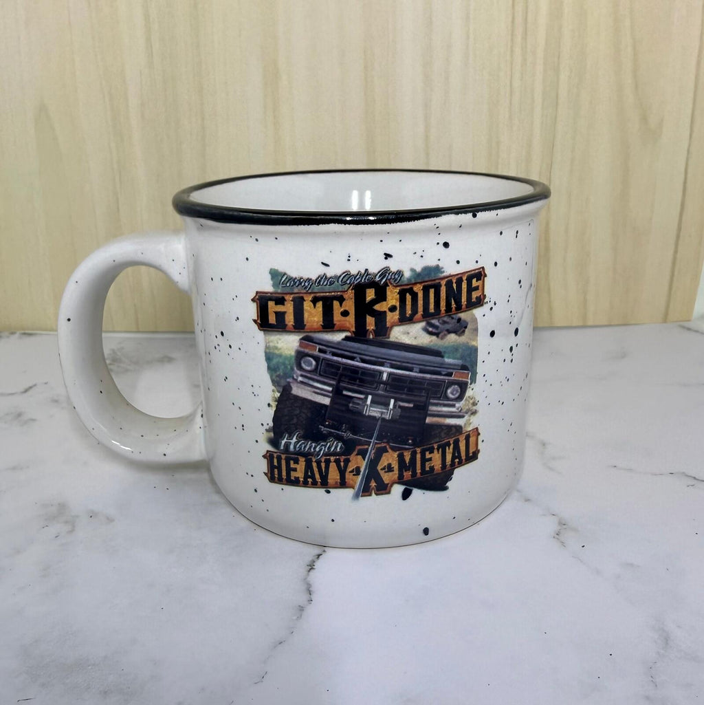 Vintage Style Heavy Metal Themed Coffee Mug with Truck Graphic