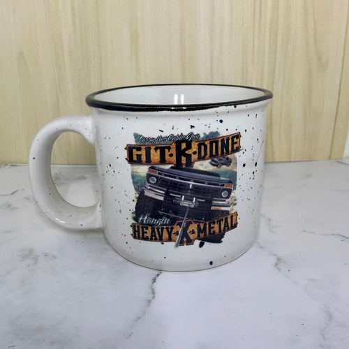 Vintage Style Heavy Metal Themed Coffee Mug with Truck Graphic