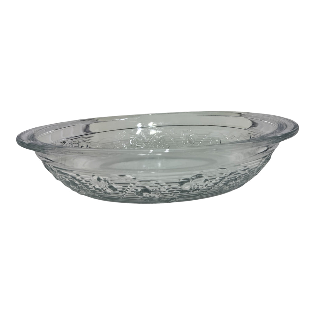 Clear Glass Oval Baking Dish, Anchor Hocking, Floral Embossed Pattern
