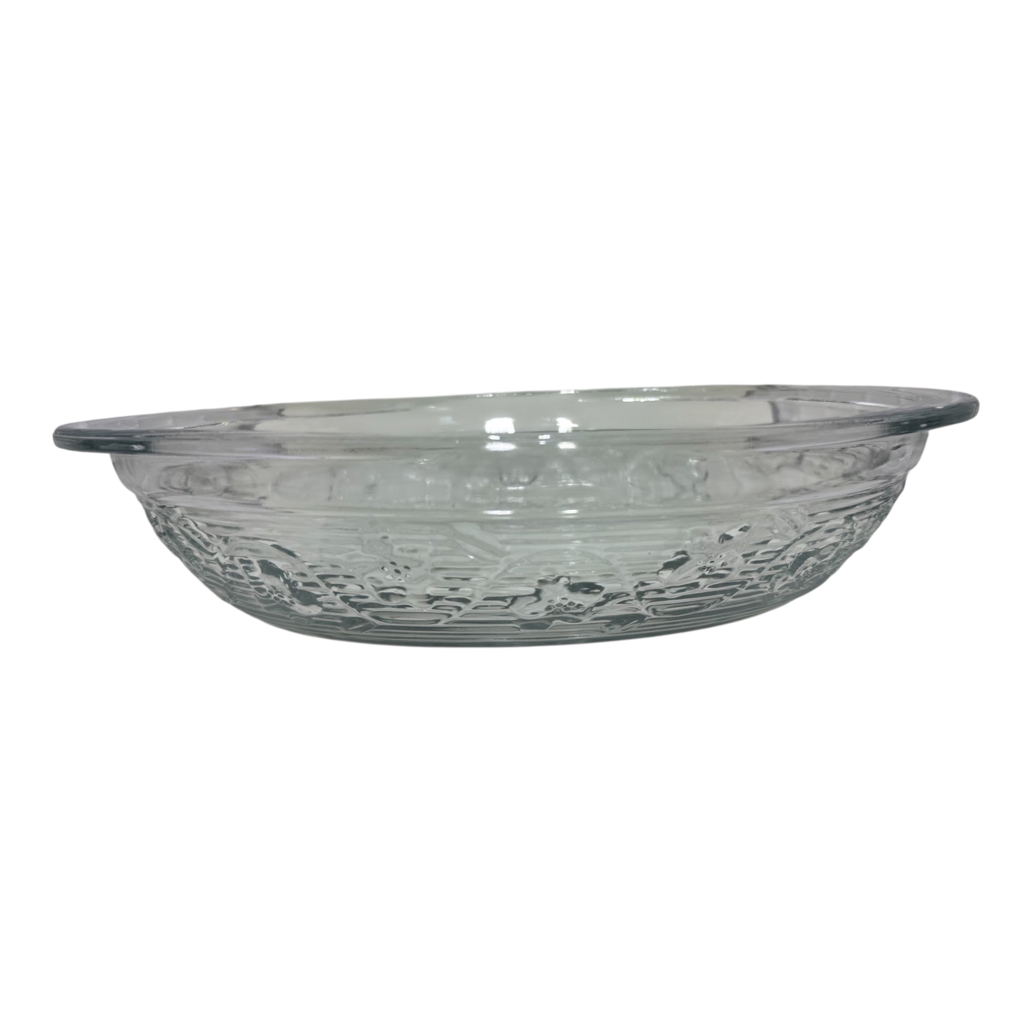 Clear Glass Oval Baking Dish, Anchor Hocking, Floral Embossed Pattern