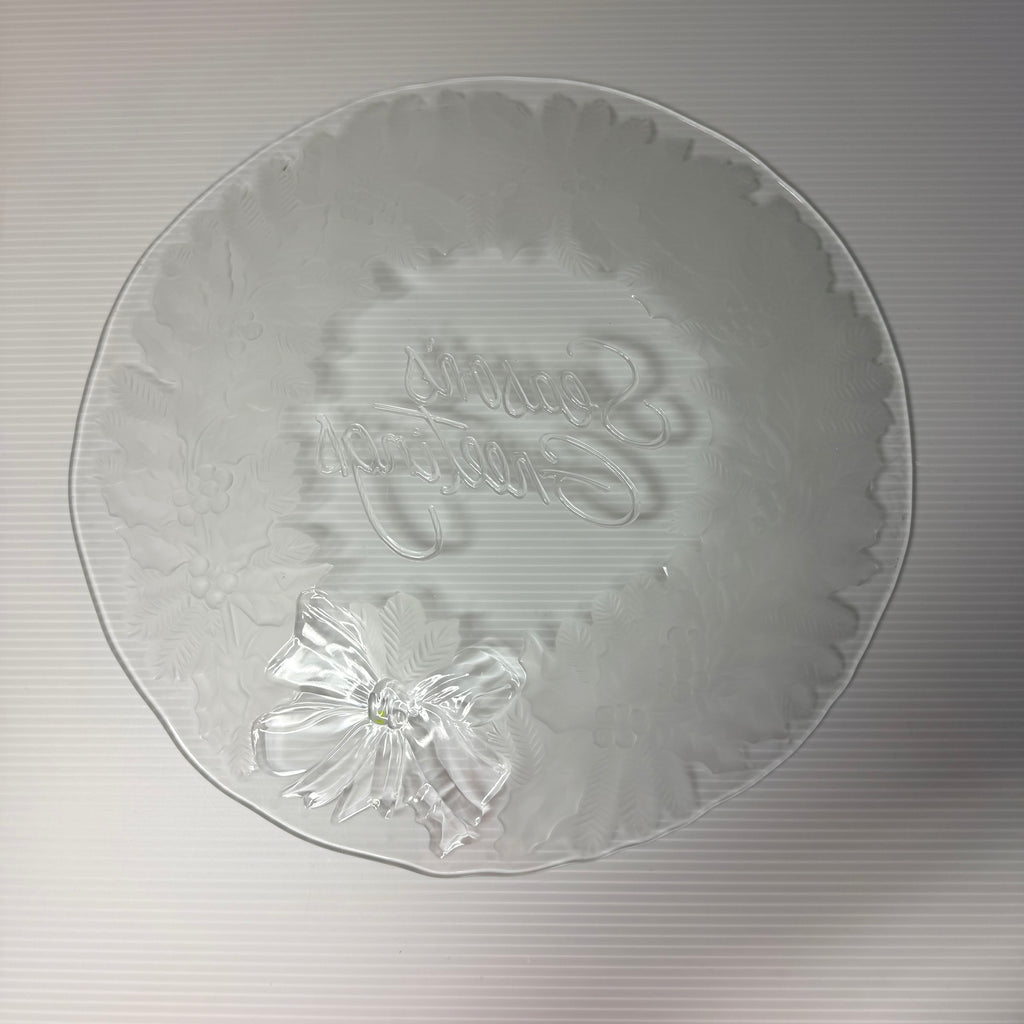 Mikasa Season's Greetings Wreath Glass Serving Platter — 1980s Holiday