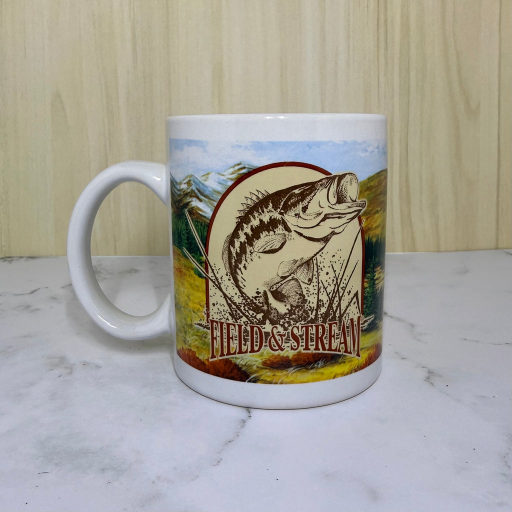 Vintage Field & Stream Coffee Mug - Deer & Bass Wildlife Design