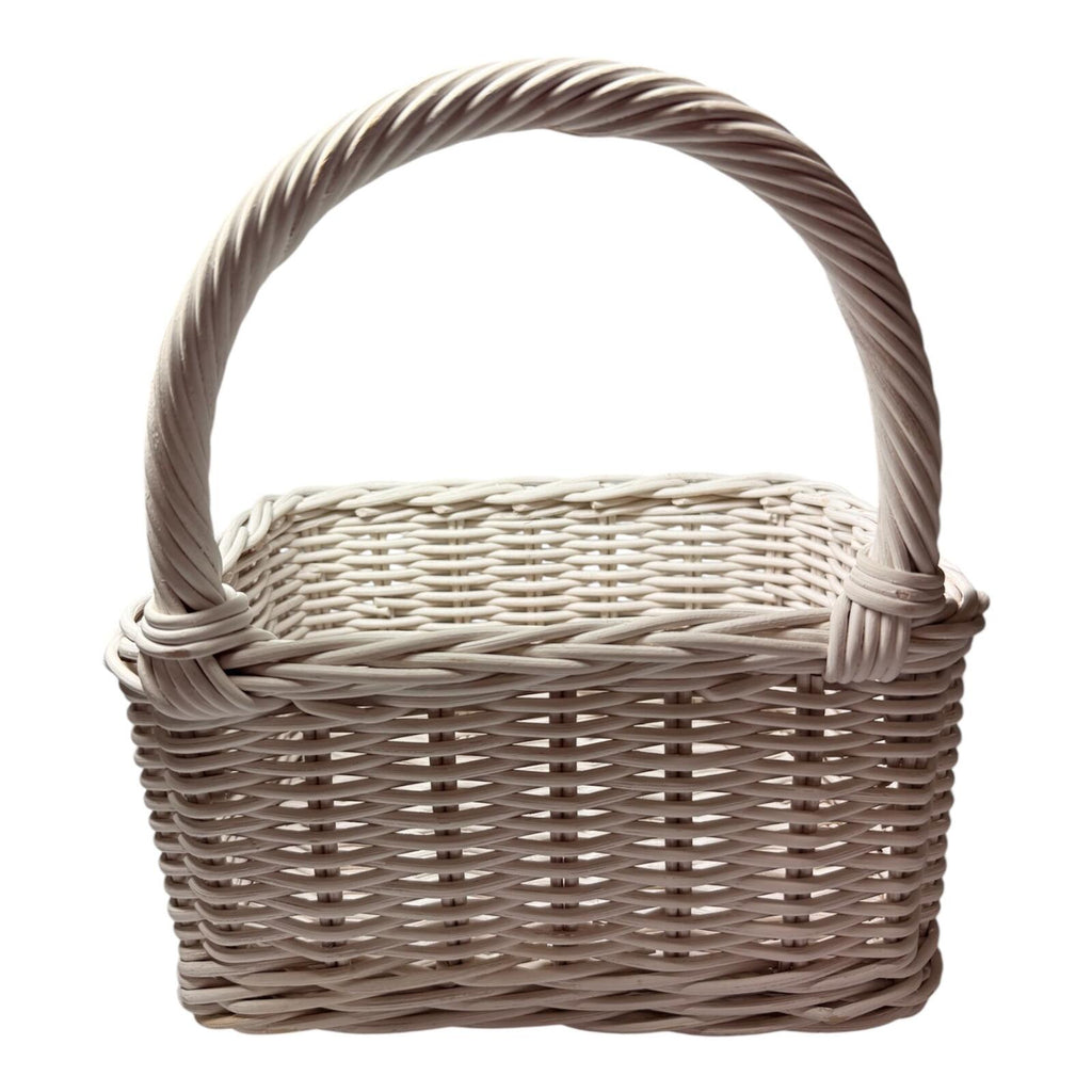 Woven Rectangular Basket with Handle - Cream