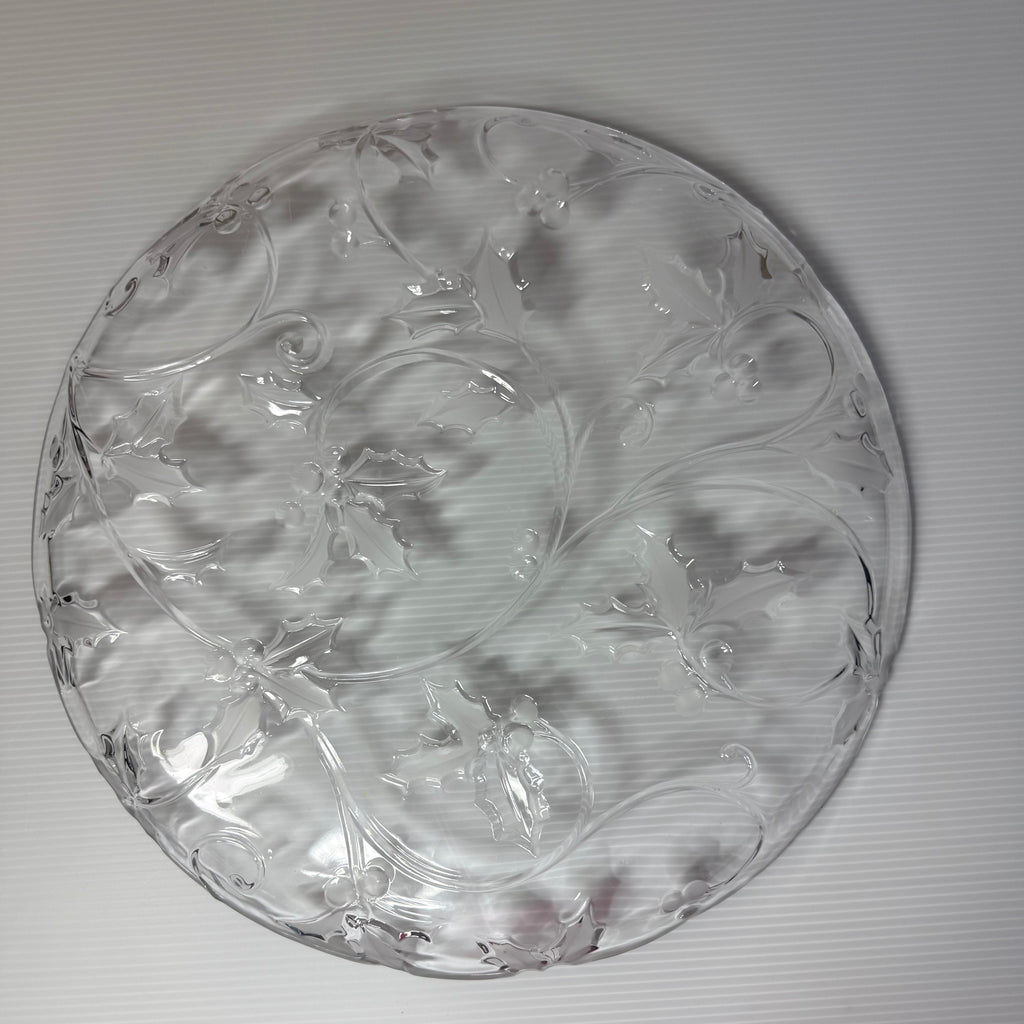 Mikasa 14" Crystal Season's Holly Serving Platter — Pressed Glass Holiday