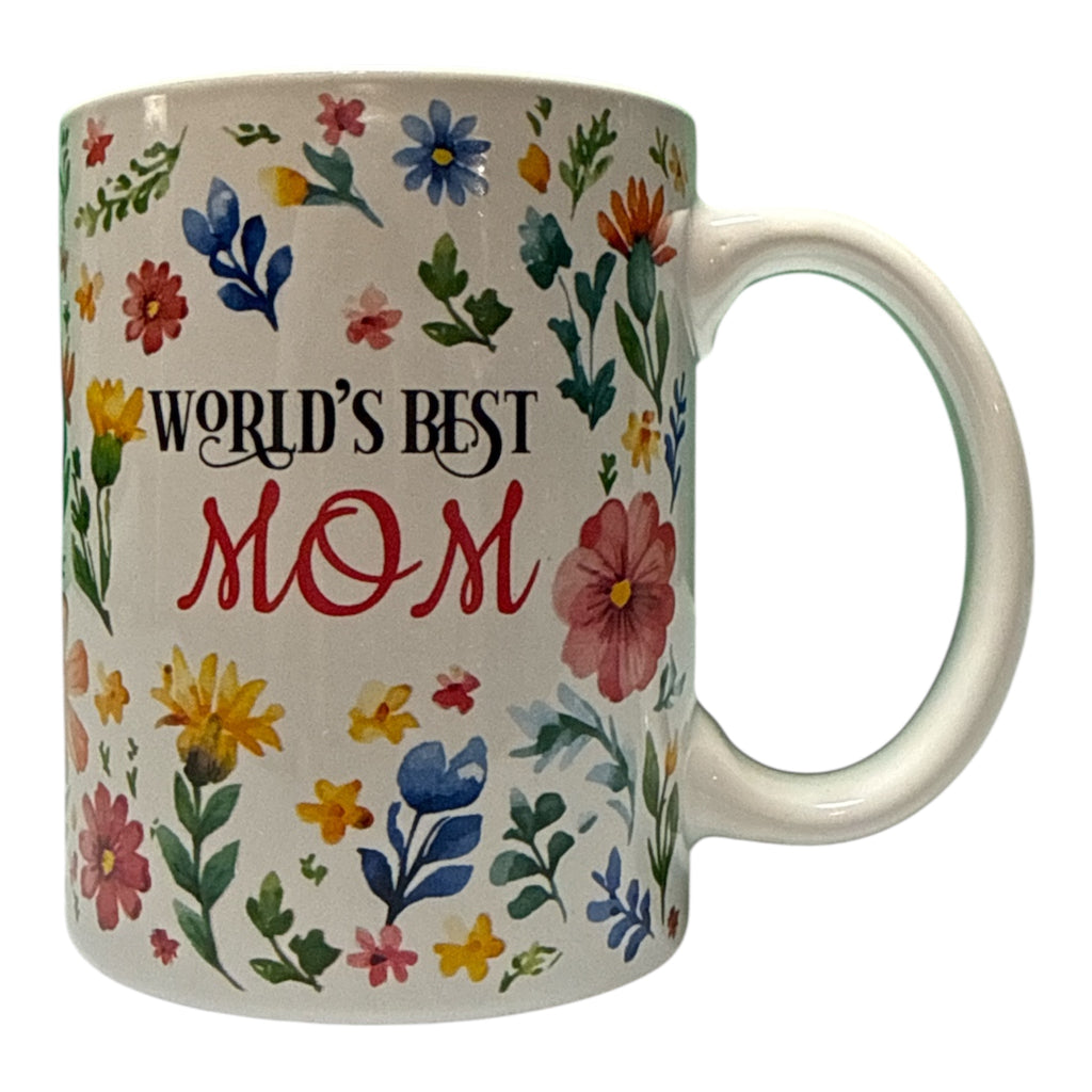 "World's Best Mom" Floral Ceramic Mug — 16 oz