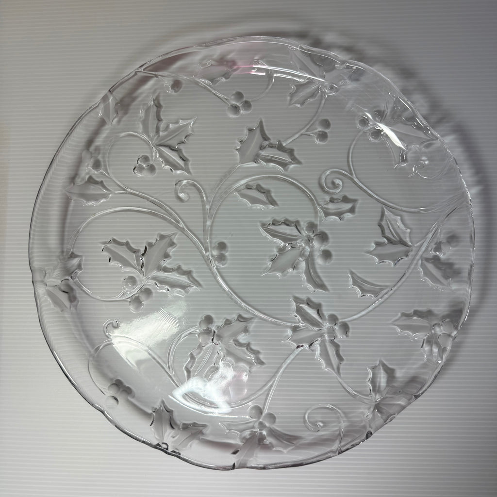 Mikasa 14" Crystal Season's Holly Serving Platter — Pressed Glass Holiday