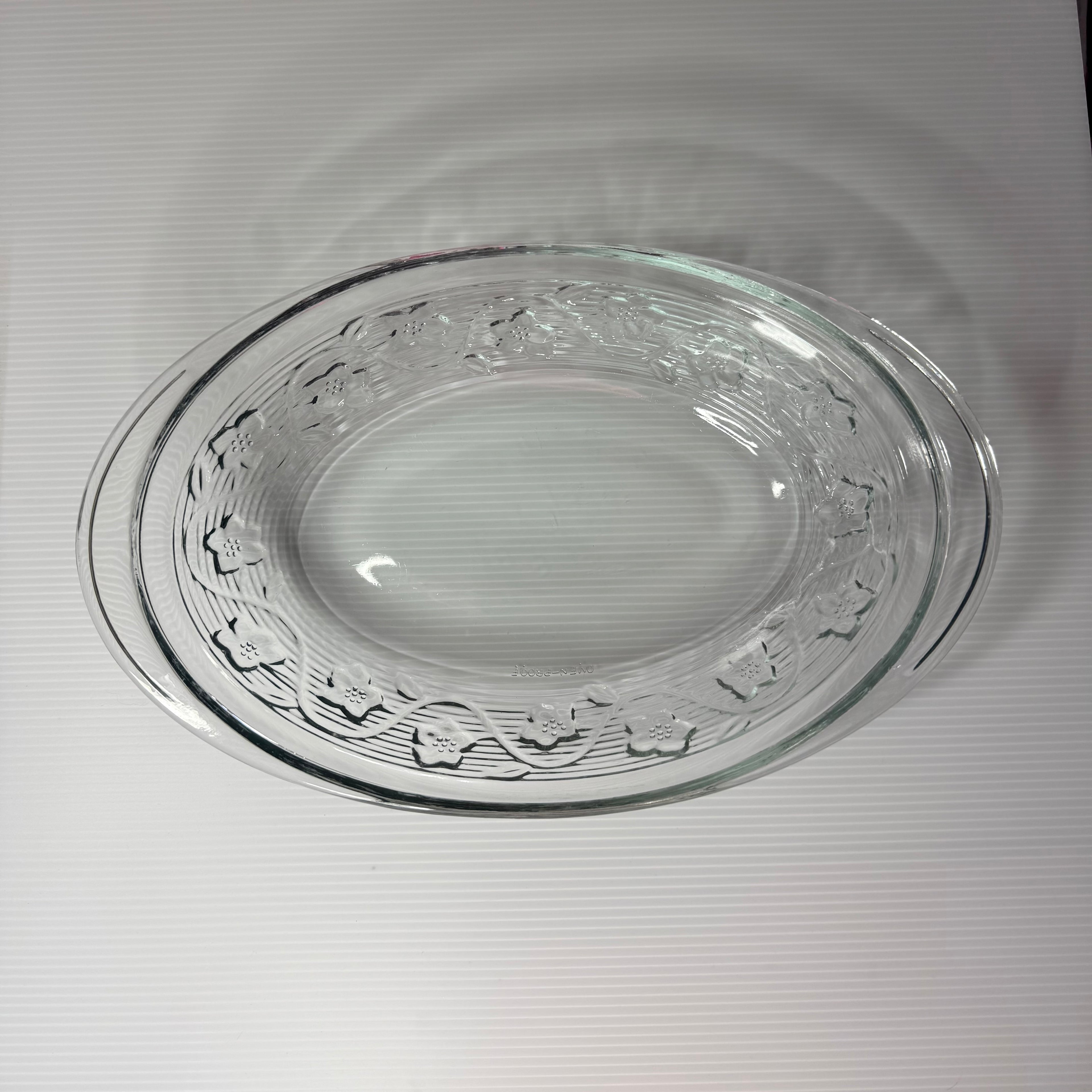 Clear Glass Oval Baking Dish, Anchor Hocking, Floral Embossed Pattern