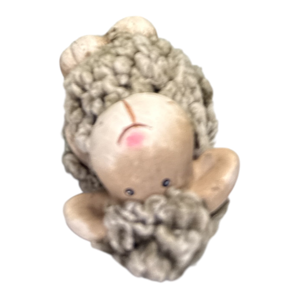 Hallmark Terracotta Sheep Figurine with Dark Faux Wool