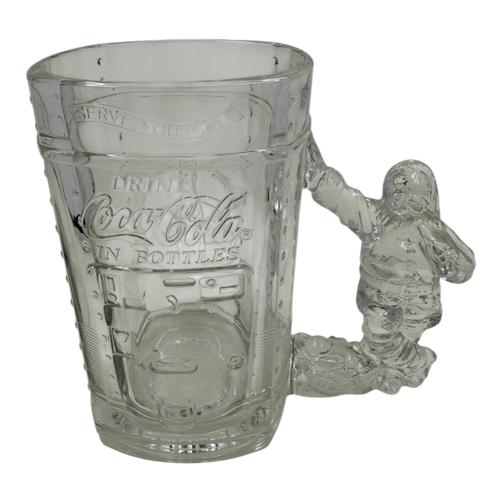 Coca-Cola 1997 Christmas Glass Mug | 3D Santa Handle & Embossed Vending Machine Collectible