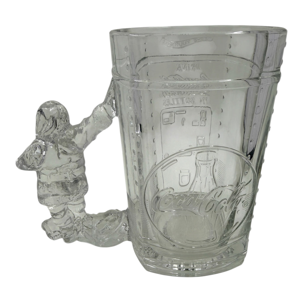 Coca-Cola 1997 Christmas Glass Mug | 3D Santa Handle & Embossed Vending Machine Collectible