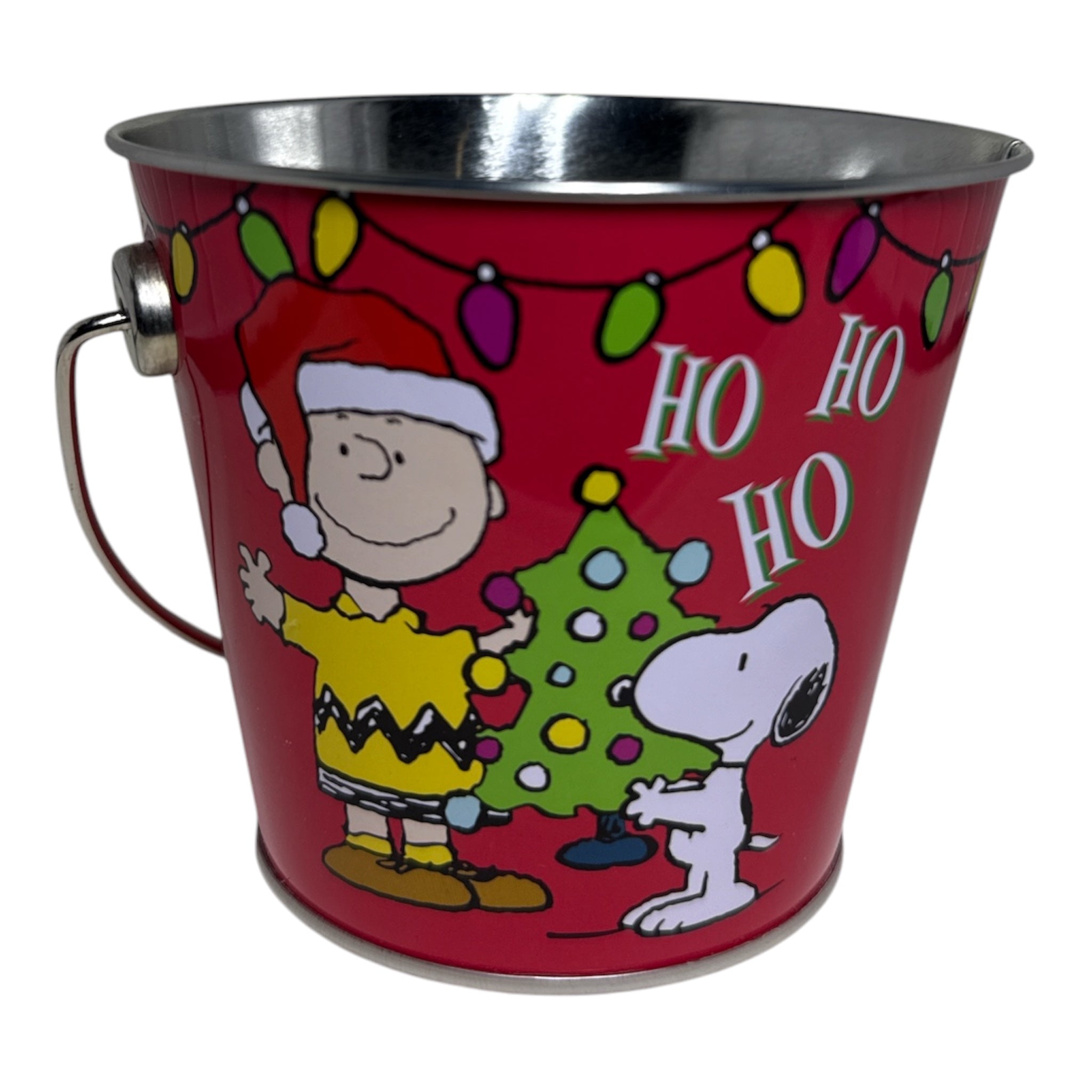 Peanuts Charlie Brown & Snoopy Christmas Tin Bucket | 2014 Holiday Collectible | Ho Ho Ho