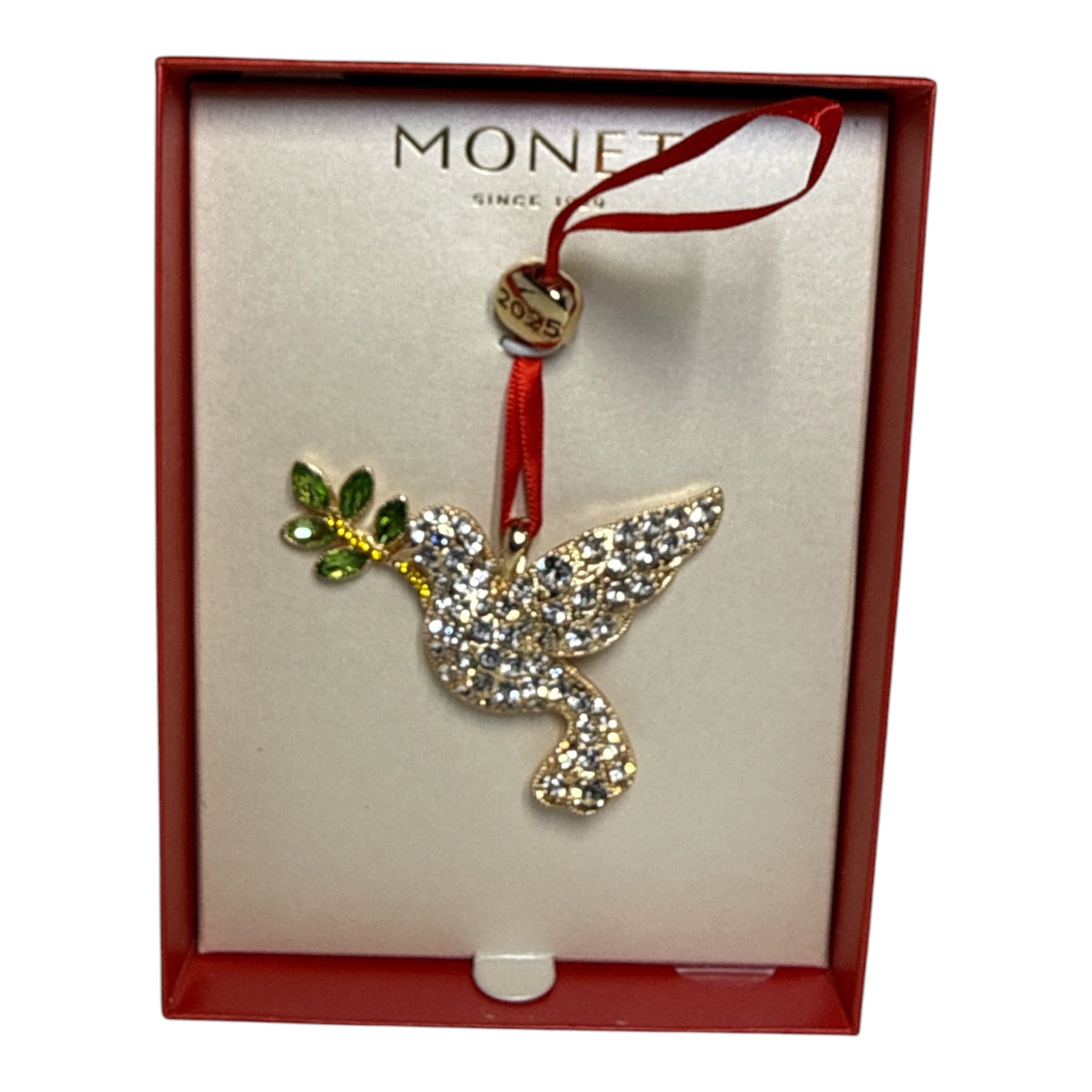 Monet Dove with Olive Branch Christmas Ornament | Vintage Collectible Holiday Jewelry