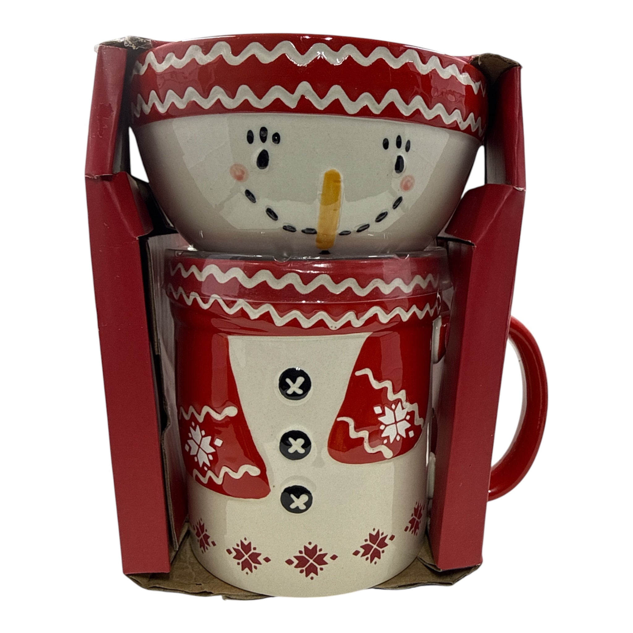 Vintage Snowman Ceramic Mug & Bowl Set | Winter Holiday Tableware