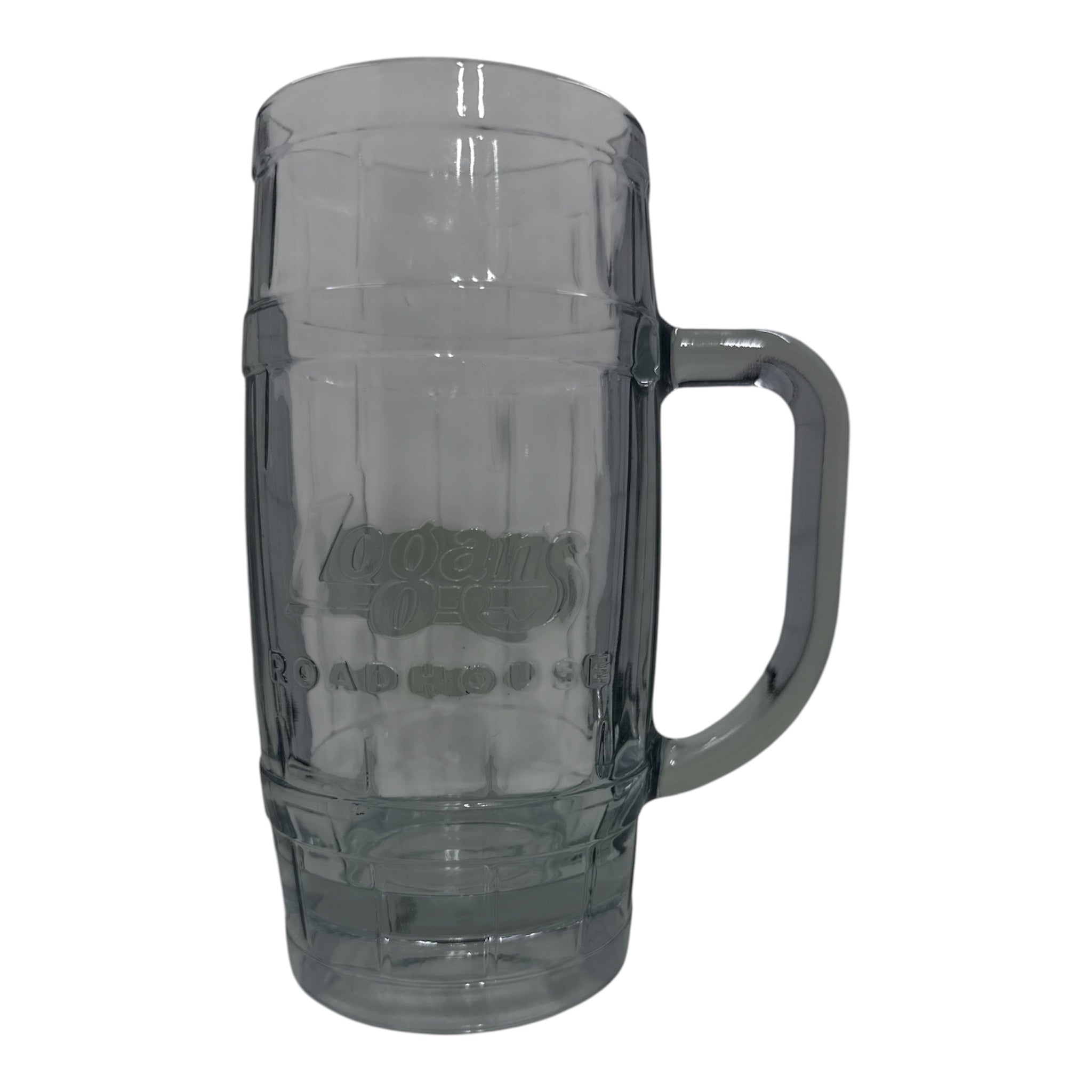 Logan's Roadhouse Barrel Beer Mug | Vintage Embossed Glass