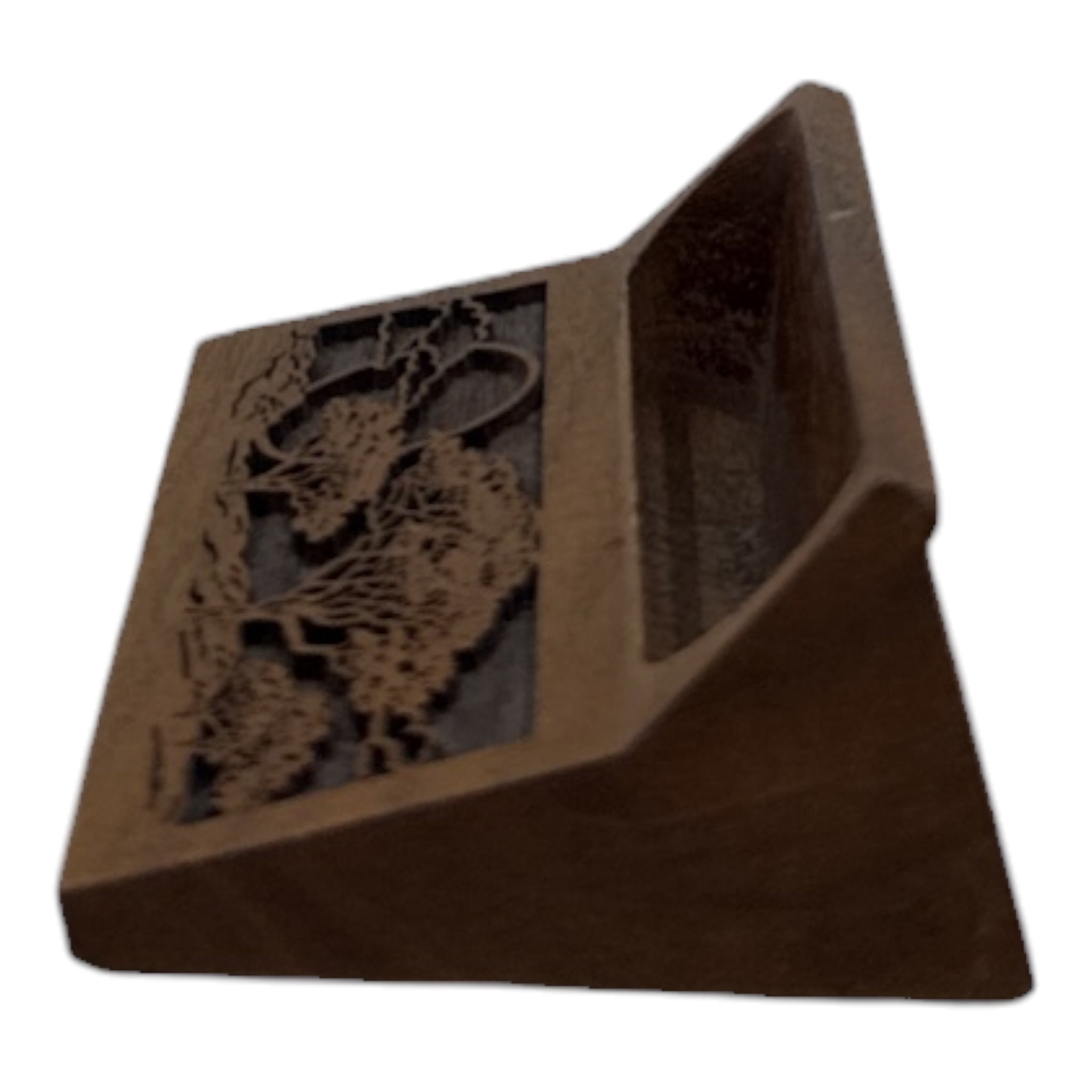 Lasercraft Walnut Wood Business Card Holder | Laser-Engraved Nature Scene | Vintage 1980s–90s Desk Accessory