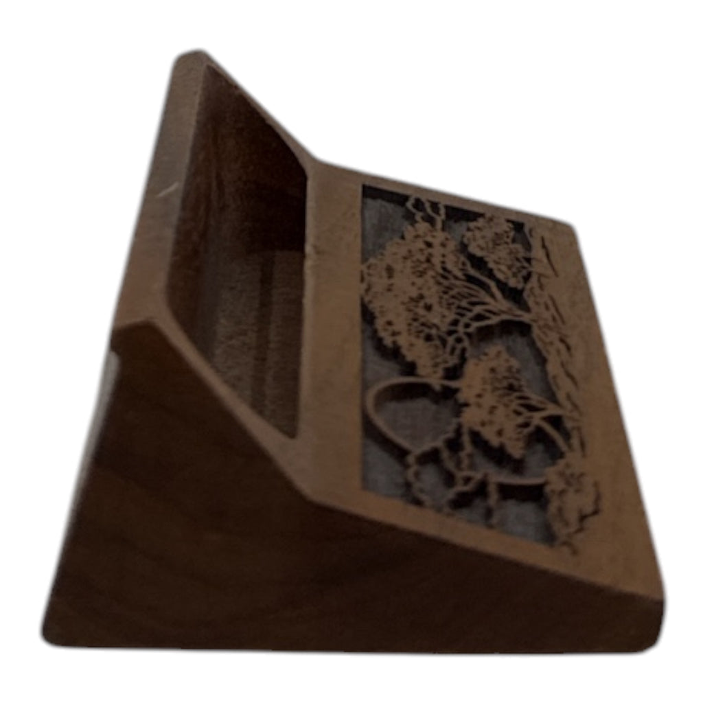 Lasercraft Walnut Wood Business Card Holder | Laser-Engraved Nature Scene | Vintage 1980s–90s Desk Accessory