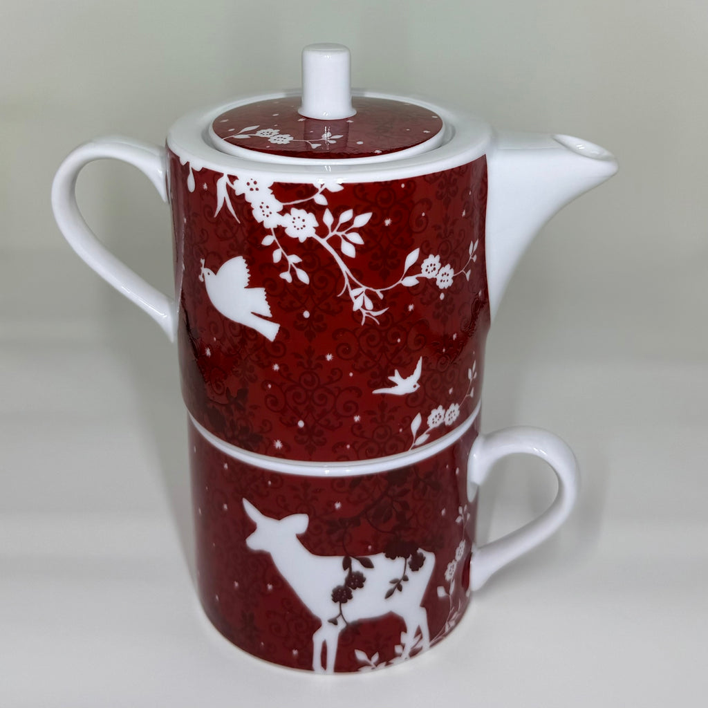 Rosanna Deer & Birds Stacking Tea Set - Vintage Red Porcelain
