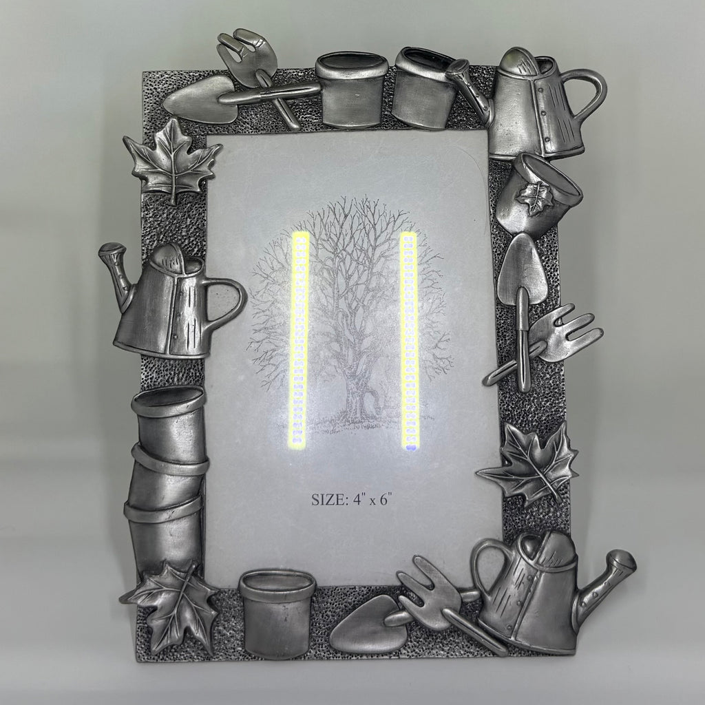 Pewter Gardening Picture Frame 4"x6" - Watering Can & Garden Tools Design
