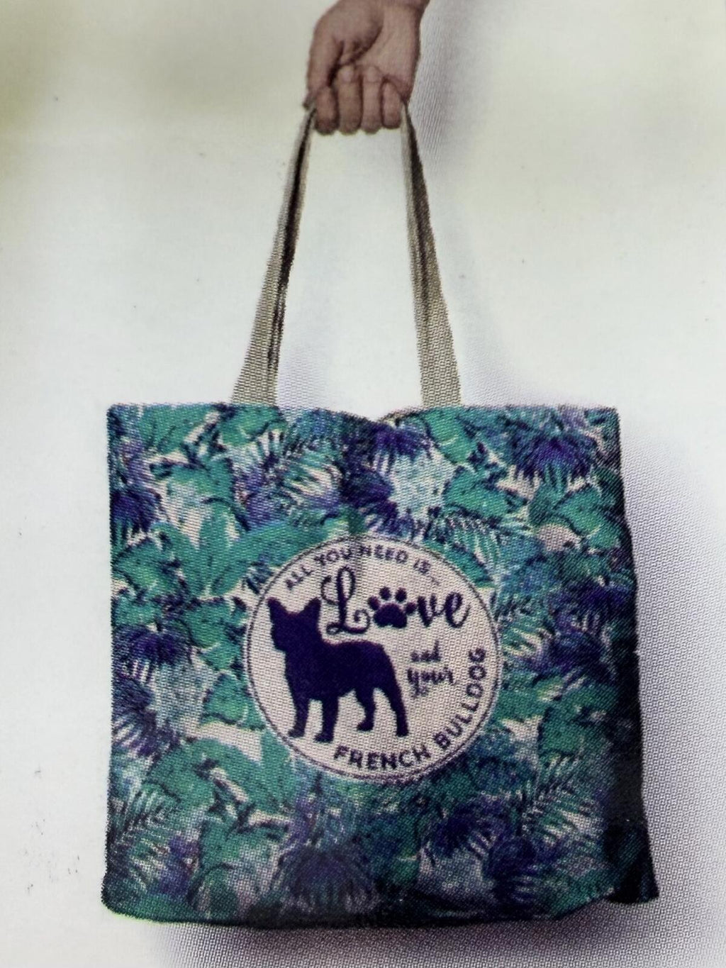 Lisa Pollock Tropical Leaf Print Tote Bag - Border Collie Design