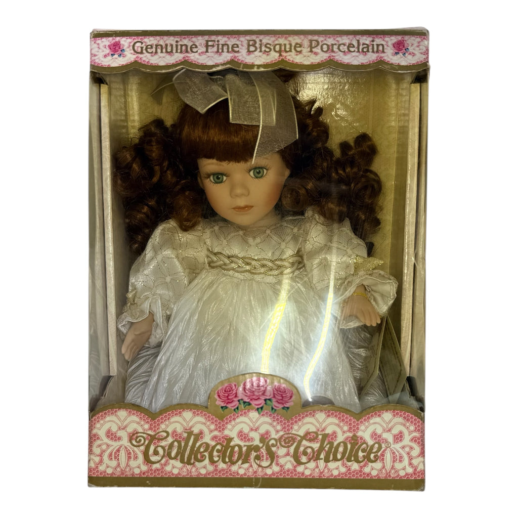 Collectors Choice Bisque Porcelain Doll | Vintage White Dress | Girl Figure