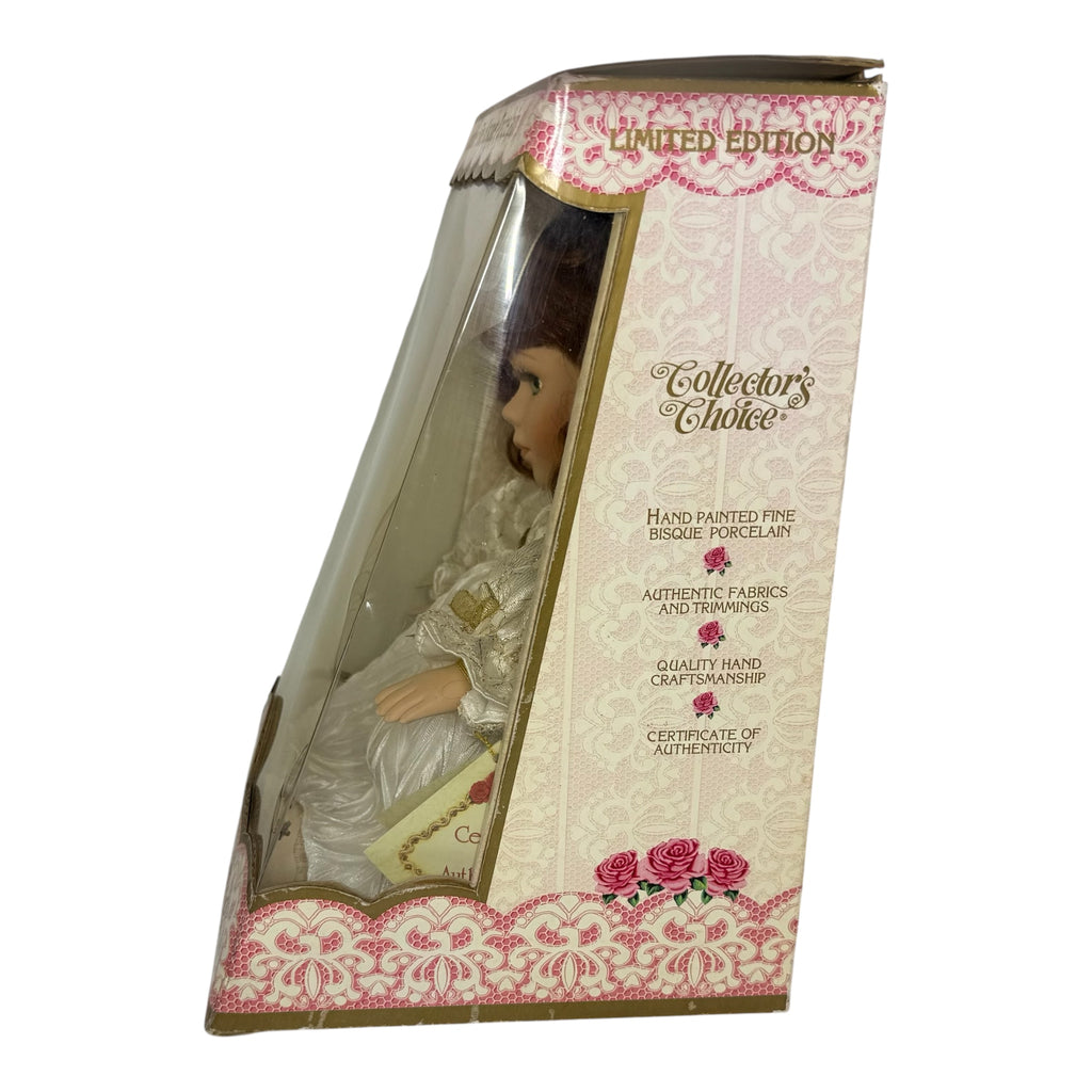 Collectors Choice Bisque Porcelain Doll | Vintage White Dress | Girl Figure