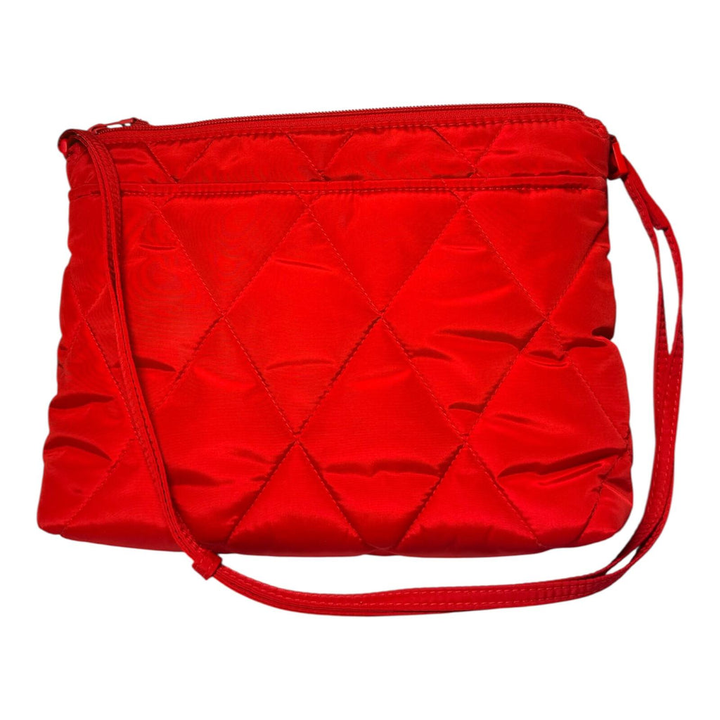 Quilted Red Crossbody Bag with Patterned Interior