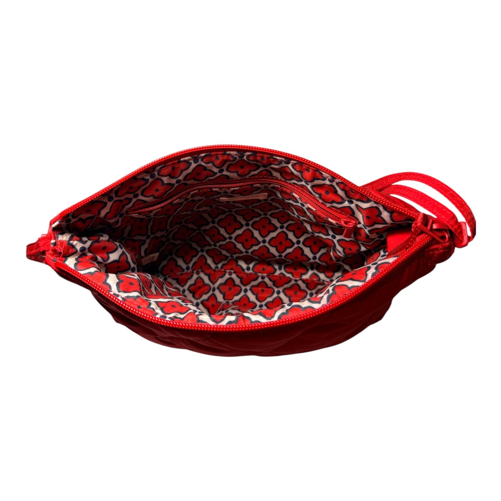 Quilted Red Crossbody Bag with Patterned Interior