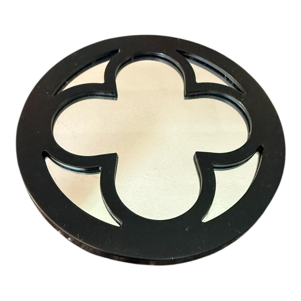Black Decorative Wall Mirror with Clover Cutout – Contemporary Home Accent
