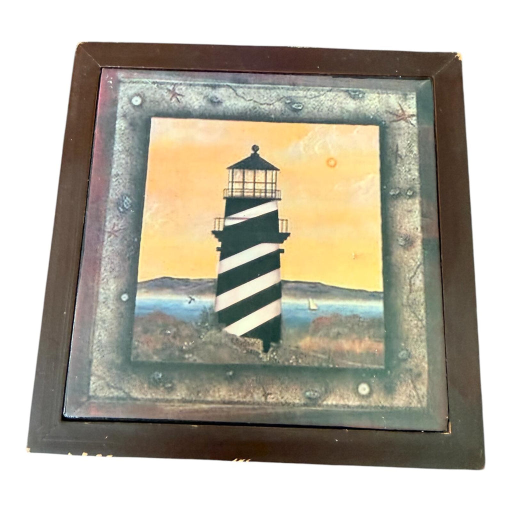 Vintage Lighthouse Wall Art in Wooden Frame