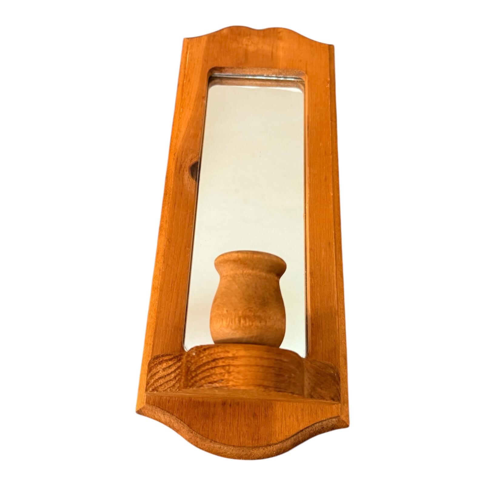 Vintage Wooden Wall Mirror with Vase Holder – Warm Brown Decorative Wall Decor