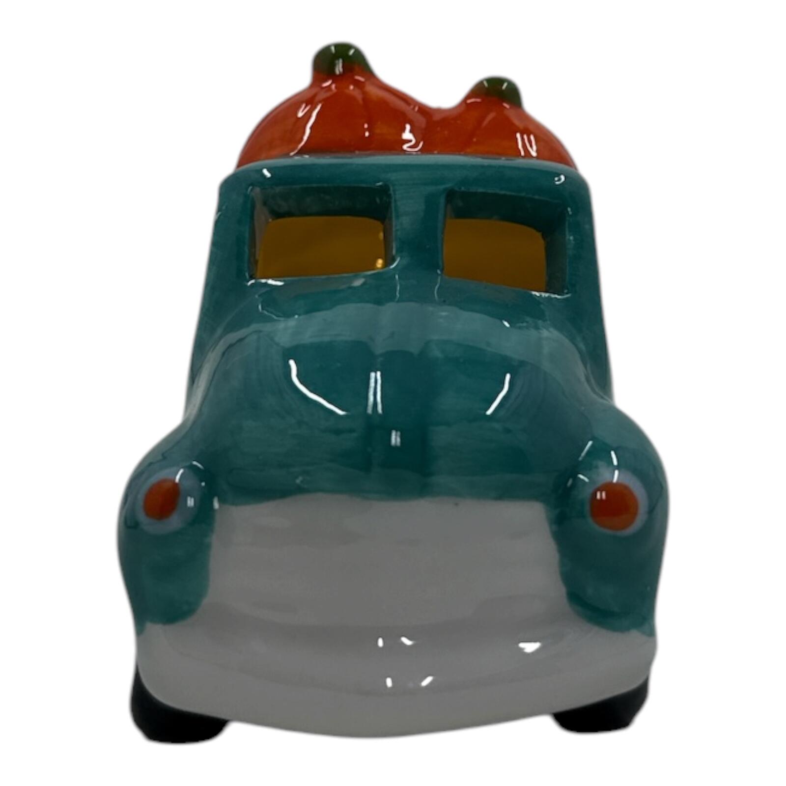 Ceramic Teal Vintage Truck with Pumpkin and Sunflower Decoration
