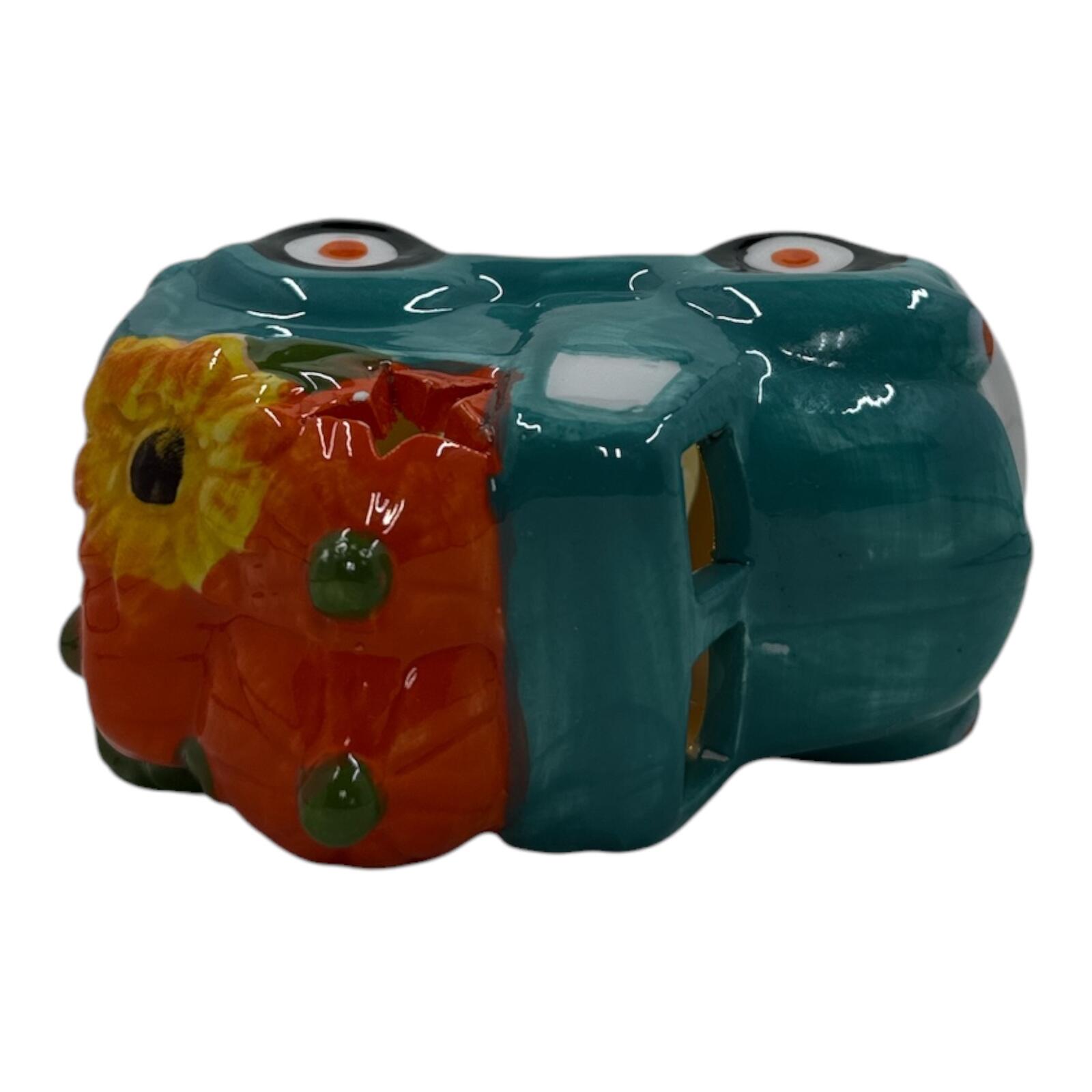 Ceramic Teal Vintage Truck with Pumpkin and Sunflower Decoration