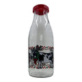 Vintage Glass Milk Bottle with Holiday Reindeer Design and Red Lid