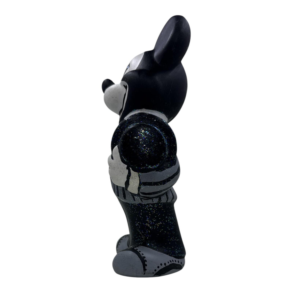 Vintage Black and Gray Mickey Mouse Figurine in Striped Suit