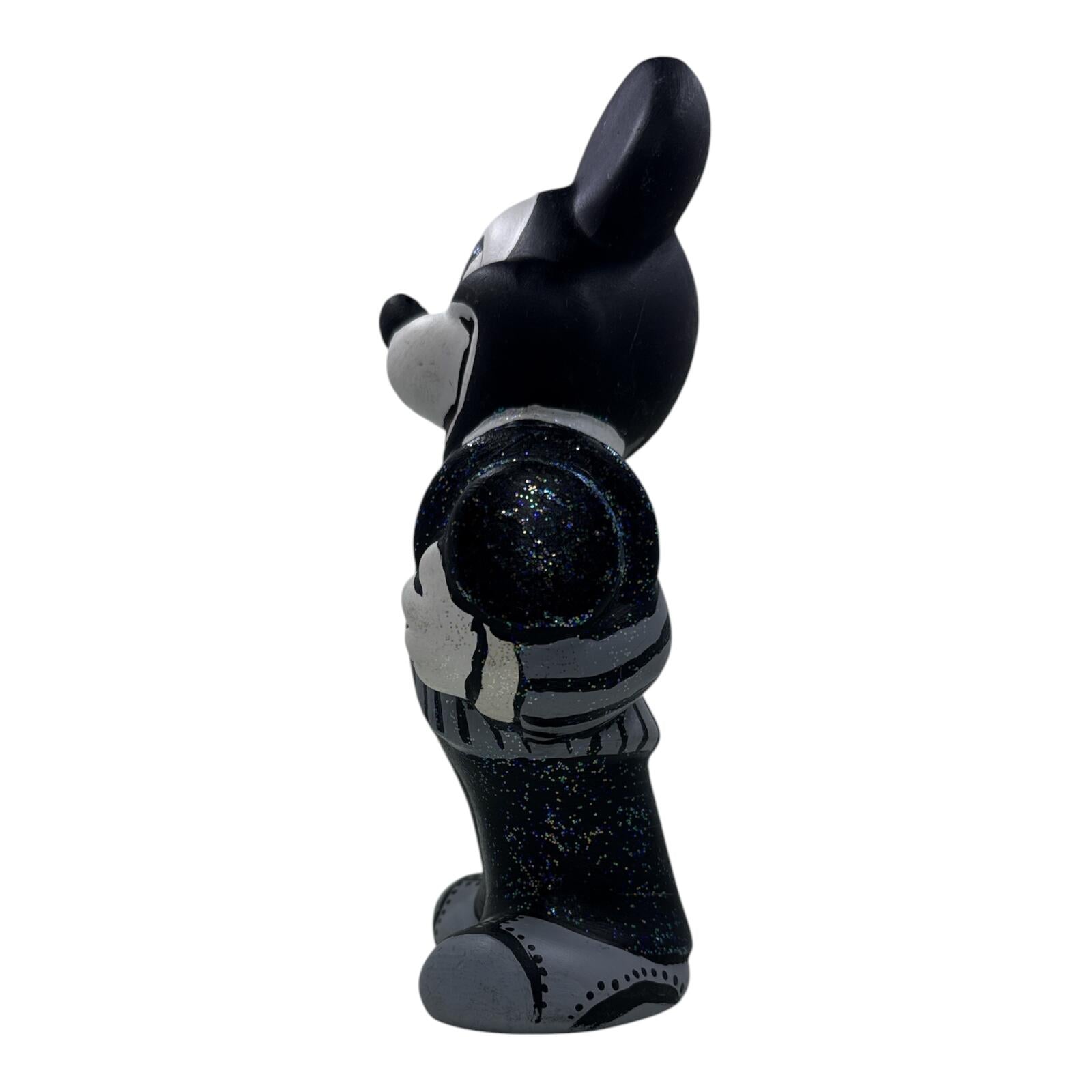 Vintage Black and Gray Mickey Mouse Figurine in Striped Suit