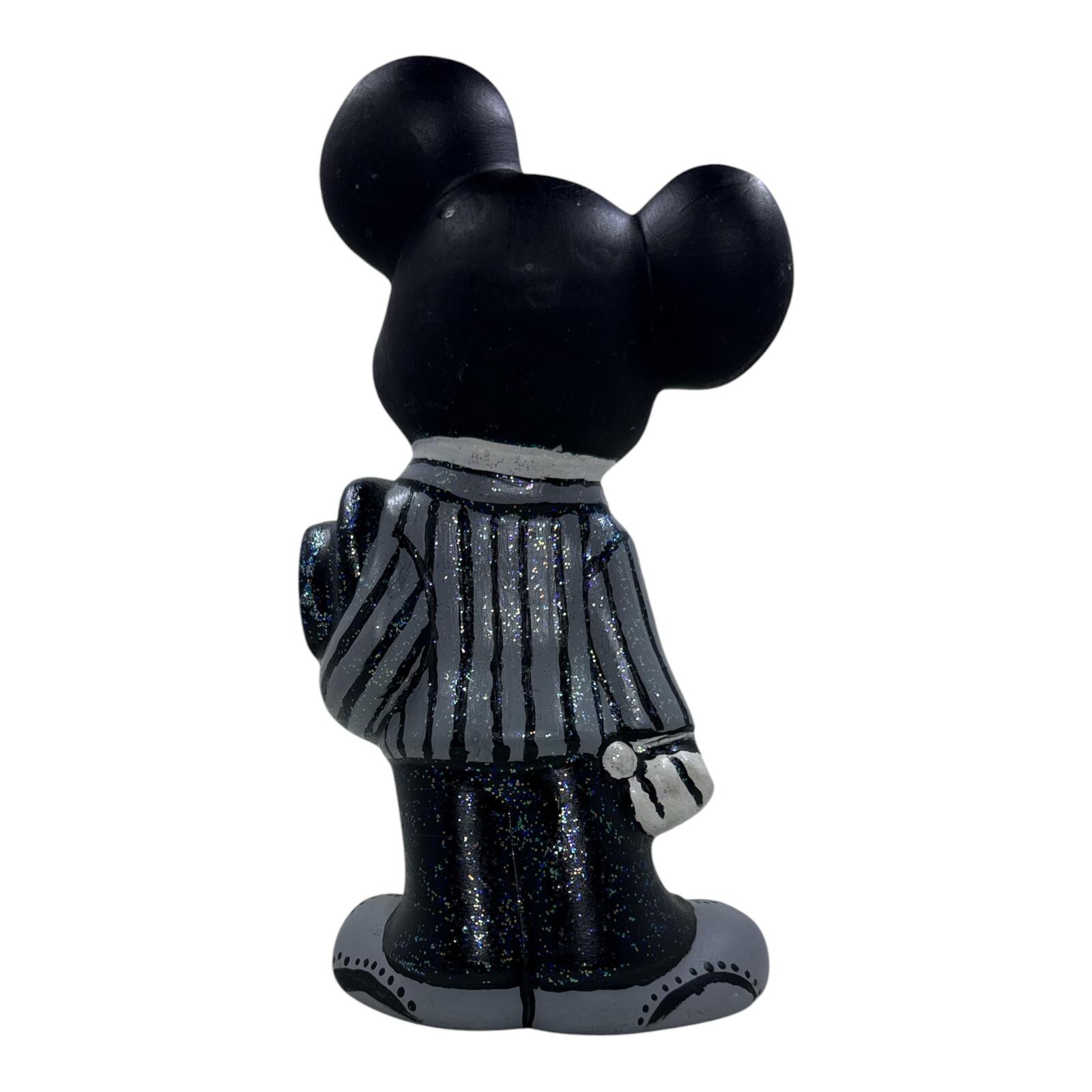 Vintage Black and Gray Mickey Mouse Figurine in Striped Suit