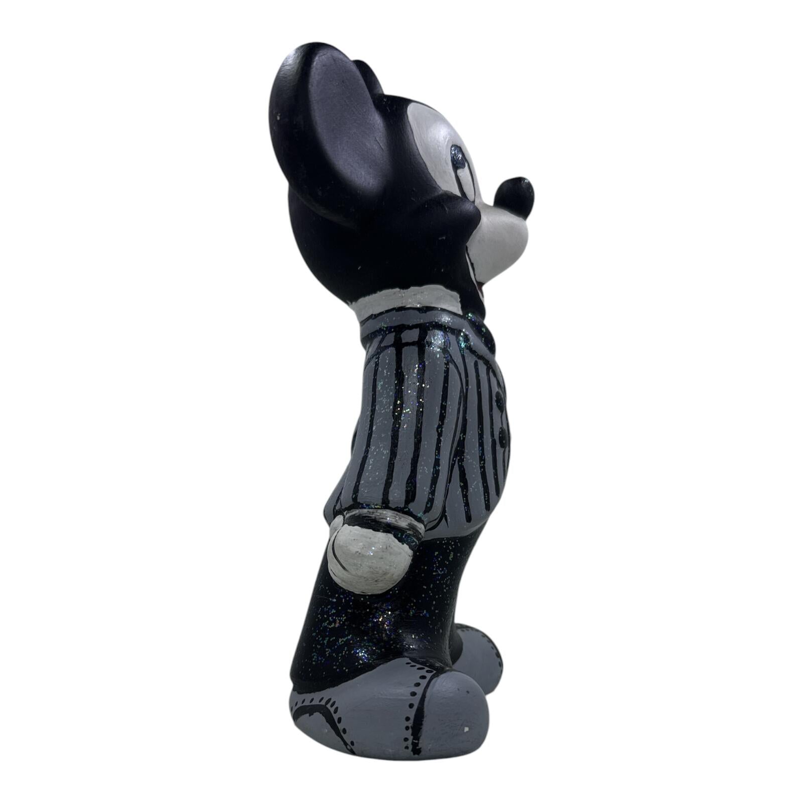 Vintage Black and Gray Mickey Mouse Figurine in Striped Suit