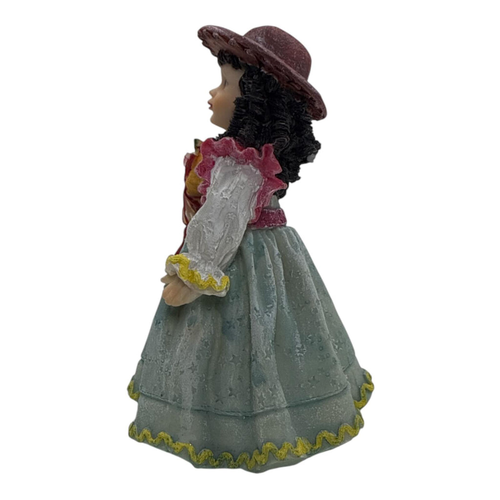 Vintage Porcelain Girl Figurine with Floral Bouquet and Hat