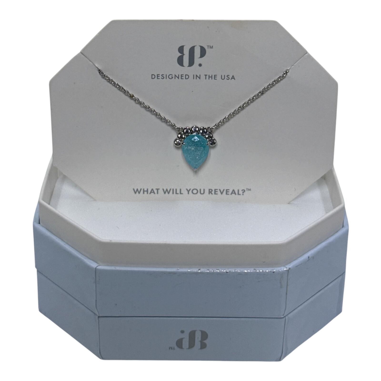 Bomb Party Shimmering Moments Blue Topaz Ice Crystal Necklace Rhodium Plating