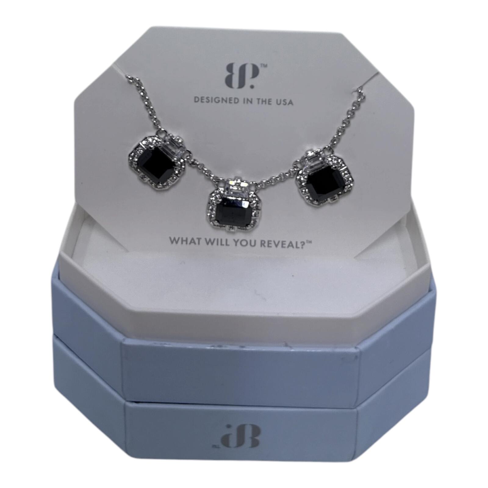 Bomb Party Forever Your Muse Black Onyx Cubic Zirconia Necklace Rhodium Plating