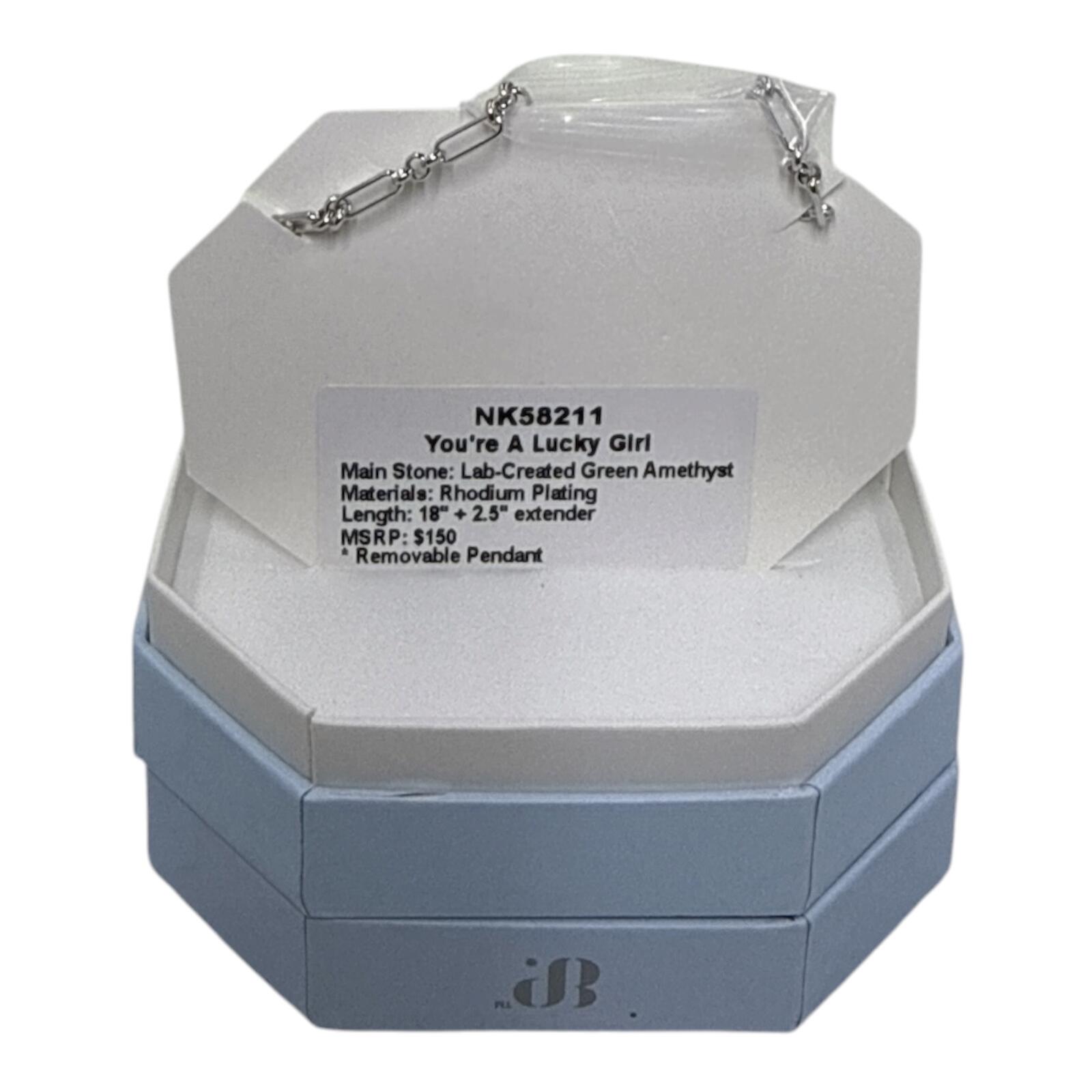 Bomb Party Lab-Created Green Amethyst Pendant Necklace with Rhodium Plating