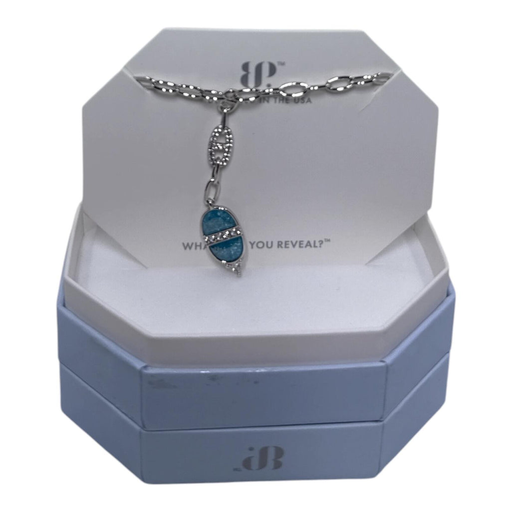 Heavenly Intervention Aqua Blue Ice Crystal Necklace with Rhodium Plating