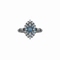 Bomb Party Princess Personality Hematite Plating Ring w/ Lab Aquamarine SZ 10