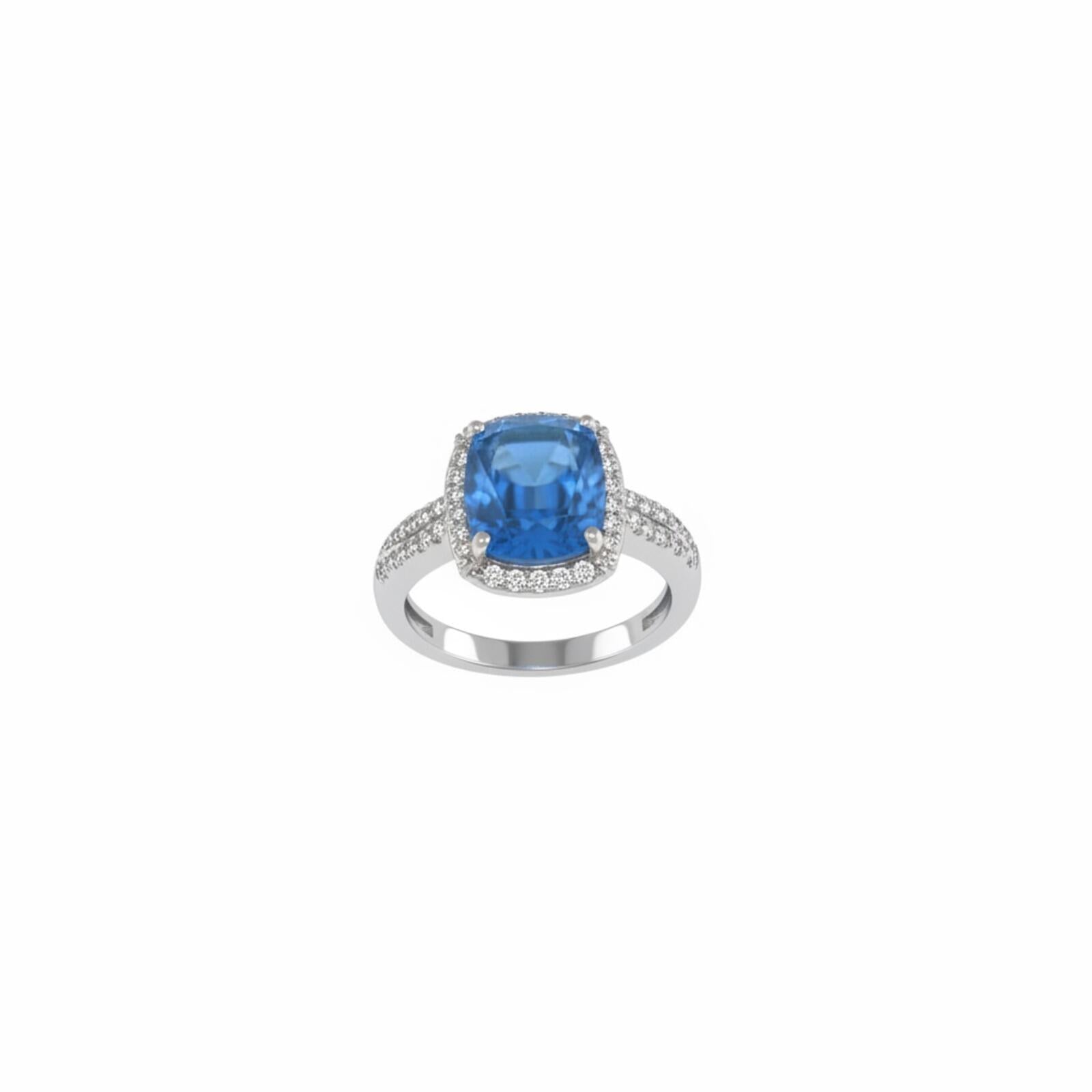 Bomb Party All In Bloom Rhodium Plated Ring with Lab Created Ocean Blue Quartz